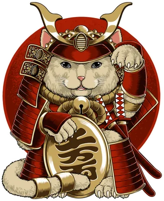 Mèo Samurai Nhật Bản uy dũng cầm đồng xu may mắn