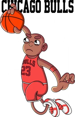 Hình vẽ chibi Michael Jordan đang chơi bóng rổ, mặc áo Chicago Bulls số 23.