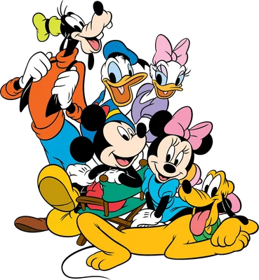Nhóm bạn Disney vui vẻ: Mickey, Minnie, Donald, Goofy, Pluto