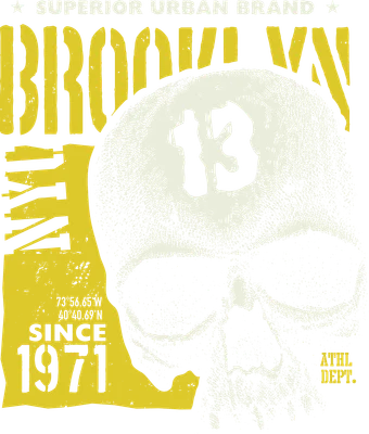 Hình in đầu lâu phong cách vintage Brooklyn với số 13 và họa tiết typography