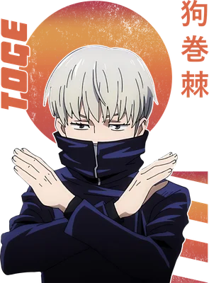 Hình vẽ nhân vật anime tóc bạc, mặc áo khoác tối màu, hai tay bắt chéo trước ngực, có hình tròn màu cam phía sau.