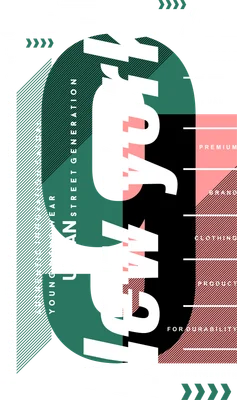 Thiết kế đồ họa typography chữ New York lớn màu trắng trên nền hình học xanh lá, hồng và xám, phong cách đường phố hiện đại.