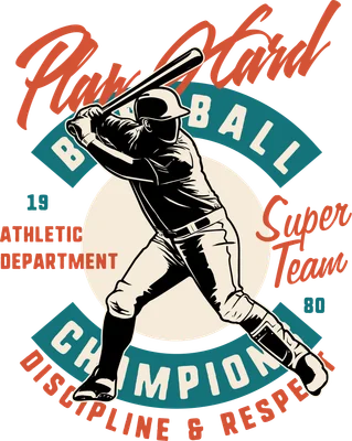 Hình minh họa cầu thủ bóng chày đang vung gậy phong cách retro với typography thể thao