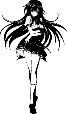Hình ảnh cô gái anime tóc dài đen, mặc váy ngắn, đứng tạo dáng.
