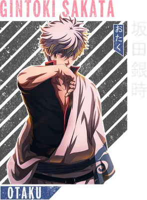 Hình ảnh Gintoki Sakata, nhân vật anime với mái tóc bạc, trang phục truyền thống, biểu cảm lạnh lùng.