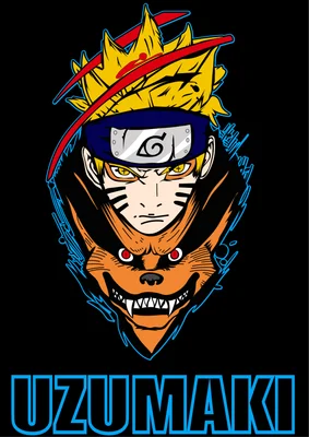 Hình ảnh Naruto Uzumaki và Cửu Vĩ với biểu cảm mạnh mẽ, chữ UZUMAKI bên dưới.