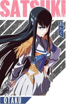 Hình ảnh Satsuki Kiryuin từ anime Kill la Kill, với biểu cảm nghiêm nghị, trang phục quân đội, cầm kiếm.