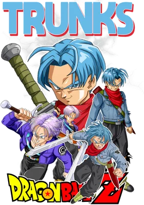 Nhân vật Trunks từ Dragon Ball Z với kiếm và trang phục chiến đấu phong cách anime