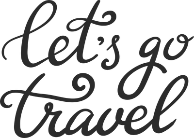 Chữ "Let's Go Travel" viết tay theo phong cách calligraphy màu đen trên nền xám.