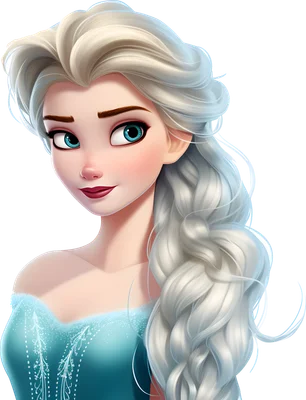Hình ảnh cận cảnh Nữ hoàng Elsa từ phim Frozen với mái tóc bạch kim tết dài, đôi mắt xanh biếc và chiếc váy xanh lấp lánh.
