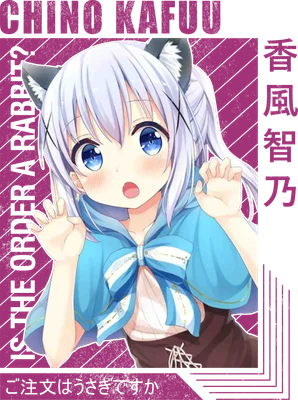 Hình ảnh Chino Kafuu, nhân vật anime tai thỏ, với đôi mắt xanh to tròn và biểu cảm ngạc nhiên.