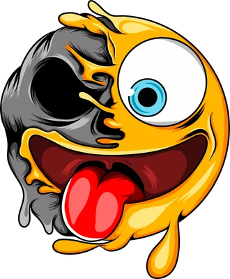 Hình minh họa emoji mặt cười tan chảy một nửa là đầu lâu phong cách hoạt hình cá tính