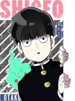 Hình ảnh Shigeo Kageyama và Dimple từ anime Mob Psycho 100, phong cách vẽ chibi.
