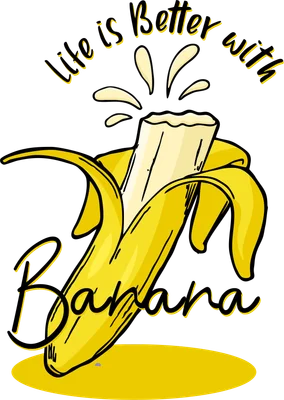 Hình minh họa quả chuối đang được bóc vỏ, có chữ 'Life is Better with Banana'
