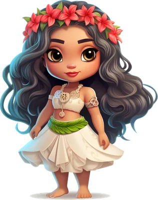 Cô bé hoạt hình chibi dễ thương đội vòng hoa đỏ, tóc xoăn bồng bềnh