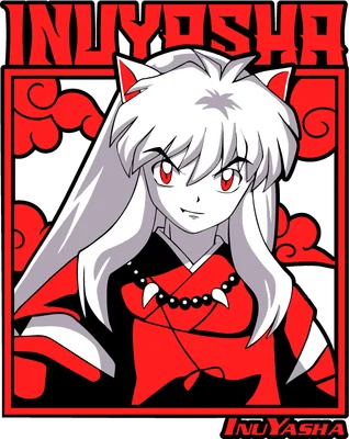 Hình vẽ chibi nhân vật Inuyasha với mái tóc trắng, mắt đỏ, trang phục đỏ đen và tai chó.