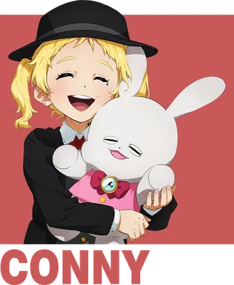 Nhân vật Conny từ The Promised Neverland ôm thỏ bông Little Bunny phong cách anime