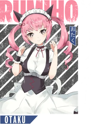 Hình ảnh cô gái anime tóc hồng búi hai bên, đội tai mèo, mặc trang phục hầu gái, biểu cảm dễ thương.