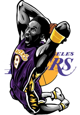 Hình vẽ Kobe Bryant đang thực hiện cú úp rổ, mặc áo Los Angeles Lakers số 8 màu tím