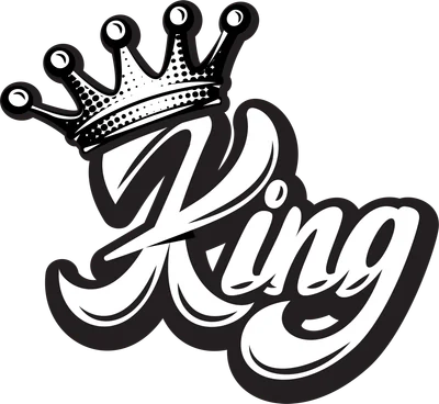 Chữ 'King' màu trắng với vương miện trên nền xám, phong cách graffiti.