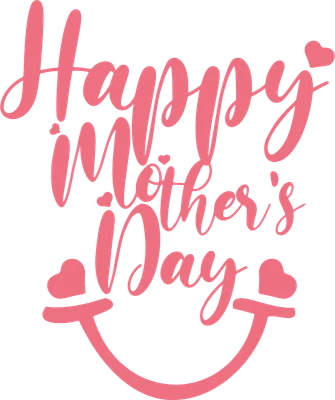 Thiết kế chữ 'Happy Mother's Day' màu hồng ngọt ngào với biểu tượng trái tim và nụ cười