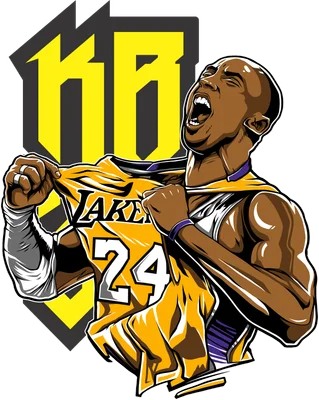 Hình vẽ Kobe Bryant trong trang phục áo đấu Lakers số 24, ăn mừng với biểu cảm phấn khích.