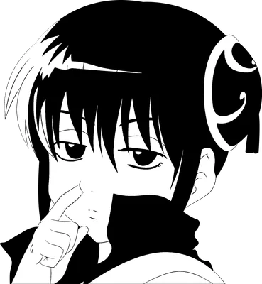 Hình vẽ cô gái anime với mái tóc đen, đôi mắt to và ngón tay chạm nhẹ vào môi, biểu cảm bí ẩn.