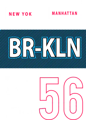 Thiết kế đồ họa phong cách thẻ hành lý với chữ BR-KLN, Brooklyn, New York, Manhattan trên nền xám.