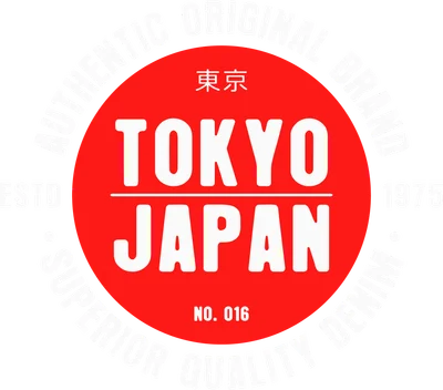 Logo Tokyo Japan Authentic Original Brand với vòng tròn đỏ và chữ trắng