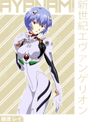 Hình ảnh Rei Ayanami trong bộ đồ Eva màu trắng, tóc tím, phong cách anime.
