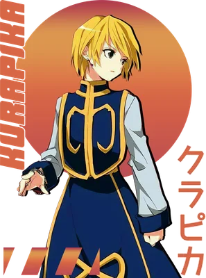 Hình vẽ chibi nhân vật Kurapika từ anime Hunter x Hunter với mái tóc vàng, trang phục xanh đậm viền vàng.