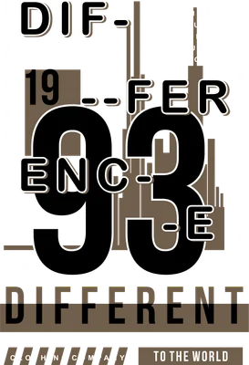 Hình in typography với chữ 'DIFFERENCE' lớn, số '1993', và các dòng chữ phụ phong cách đường phố trên nền xám.