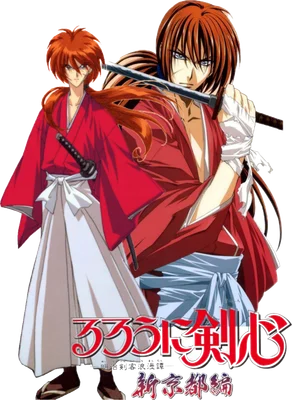Hình ảnh hai phiên bản Kenshin Himura, một chibi và một realistic, cầm kiếm.