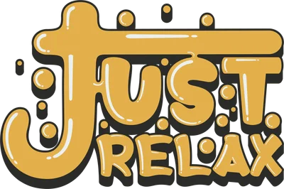 Chữ "Just Relax" màu vàng cam nổi bật với hiệu ứng bóng bẩy, đổ bóng, phong cách graffiti trên nền xám.