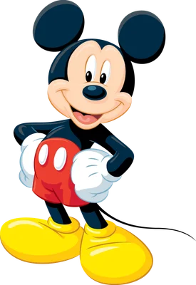 Hình ảnh nhân vật hoạt hình Mickey Mouse đứng thẳng, hai tay chống hông, mỉm cười thân thiện trên nền xám.