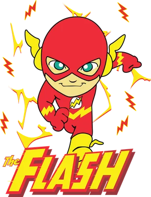 Hình vẽ chibi siêu anh hùng The Flash đang chạy, với tia sét vàng xung quanh.