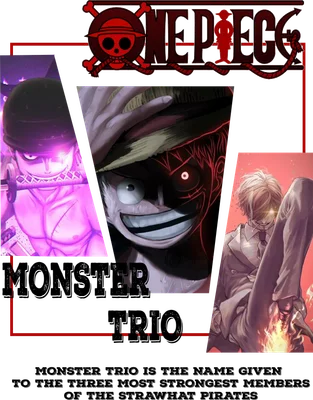 Hình ảnh ba nhân vật chính của One Piece: Zoro, Luffy và Sanji, được gọi là Monster Trio.
