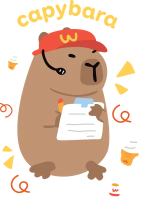 Capybara nhân viên phục vụ dễ thương đội mũ đỏ hoạt hình