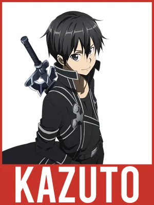 Nhân vật Kirito trong Sword Art Online, mặc trang phục đen, đeo kiếm sau lưng, nhìn về phía trước với nụ cười.