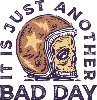 Hình minh họa đầu lâu đội mũ bảo hiểm phong cách retro với dòng chữ It is just another bad day