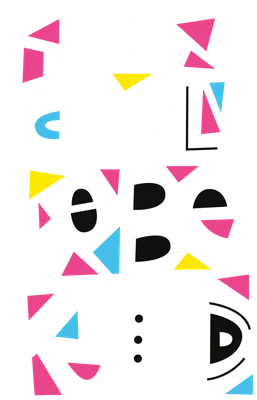 Hình ảnh chữ "It's Cool To Be Kind" với phông nền xám và các hình tam giác màu sắc.
