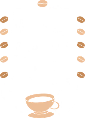 Hình ảnh chữ 'Stressed Blessed and Coffee Obsessed' với hạt cà phê và tách cà phê