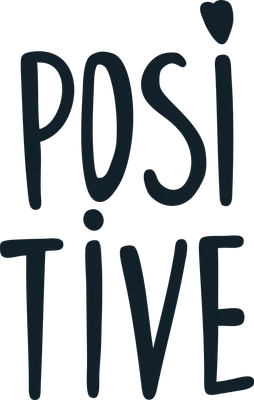 Chữ "Positive" viết tay màu xanh đậm trên nền xám