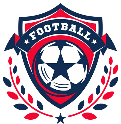 Logo bóng đá hình khiên với quả bóng, ngôi sao, vòng nguyệt quế và chữ FOOTBALL.