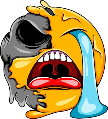 Hình ảnh emoji mặt cười tan chảy một nửa là đầu lâu phong cách nghệ thuật độc đáo