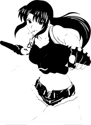 Hình ảnh minh họa nữ chiến binh anime với tóc đen buộc đuôi ngựa, đang cầm súng và hút thuốc.
