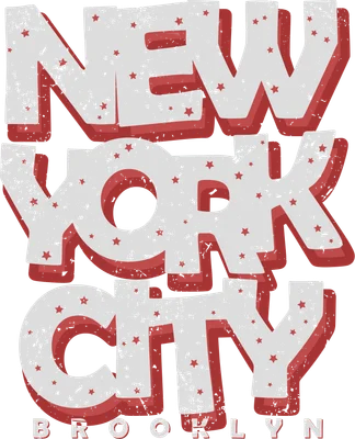 Thiết kế chữ New York City phong cách vintage với họa tiết ngôi sao nhỏ và hiệu ứng đổ bóng đỏ