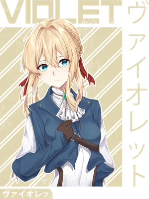 Hình ảnh minh họa cô gái tóc vàng, mắt xanh, mặc áo khoác xanh, phong cách anime.