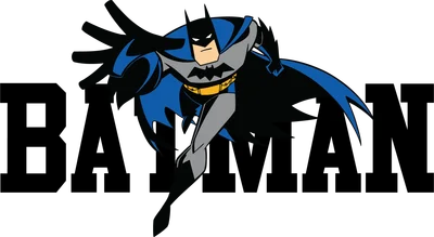 Hình ảnh Batman hoạt hình đang chạy với chữ BATMAN lớn phía sau