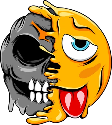 Hình minh họa mặt cười emoji tan chảy lộ nửa đầu lâu phong cách cá tính